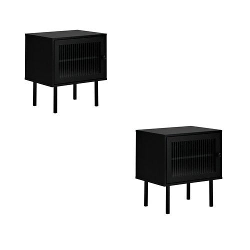 BT-UNIQ-01-BK Oikiture Bedside Tables Storage Cabinet Glass Door Black