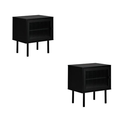 BT-UNIQ-01-BK Oikiture Bedside Tables Storage Cabinet Glass Door Black