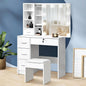 DT-ST-B11-WH-AB Oikiture Dressing Table Stool Set Makeup Slide Mirror Drawer 10 LED Bulbs White