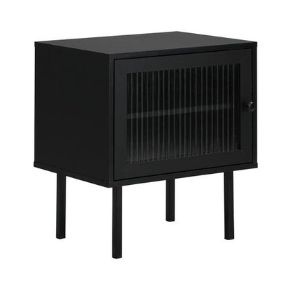 BT-UNIQ-01-BK Oikiture Bedside Tables Storage Cabinet Glass Door Black