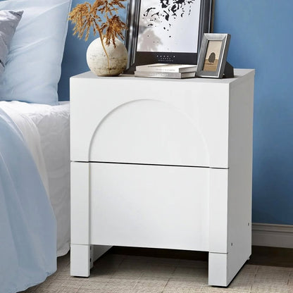 BT-WYNN-01-WH Oikiture Bedside Table 2 Drawers Side Table Storage Cabinet Nightstand White