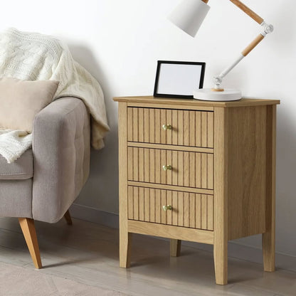 BT-PRIN-3D-WD Oikiture Bedside Table 3 Drawers Side End Storage Furniture Nightstand Natural