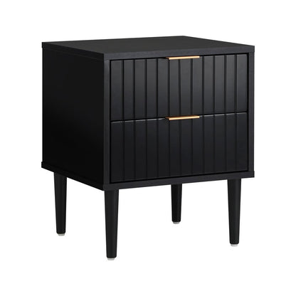 BT-PUTI-BK Ylona 2 Drawer Ribbed Bedside Table Black Color