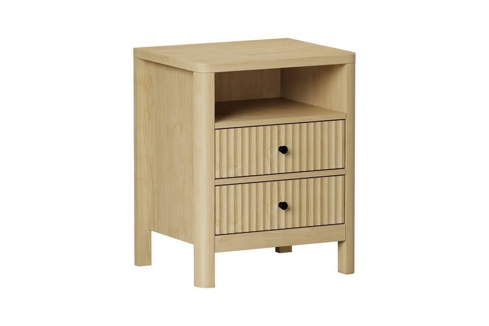 BT-WEST-1S2D-WD Oikiture Bedside Table 2 Drawers Open Shelf Natural