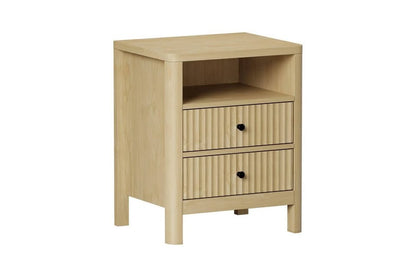 BT-WEST-1S2D-WD Oikiture Bedside Table 2 Drawers Open Shelf Natural