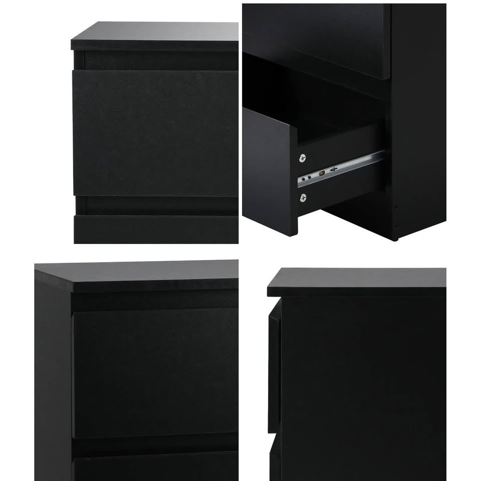 BT-PURI-2D-BK Oikiture Bedside Table Nightstand 2 Drawers Side End Table Storage Cabinet Black