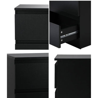 BT-PURI-2D-BK Oikiture Bedside Table Nightstand 2 Drawers Side End Table Storage Cabinet Black