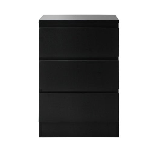 BT-VJ-LIZ-3D-BK Oikiture Bedside Table 3 Drawers Storage Cabinet Black