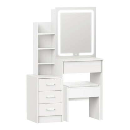 DT-ST-B19-WH-AB Oikiture Dressing Table Stool Set Makeup Slide Mirror LED Light Vanity White