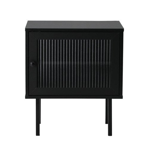 BT-UNIQ-01-BK Oikiture Bedside Tables Storage Cabinet Glass Door Black