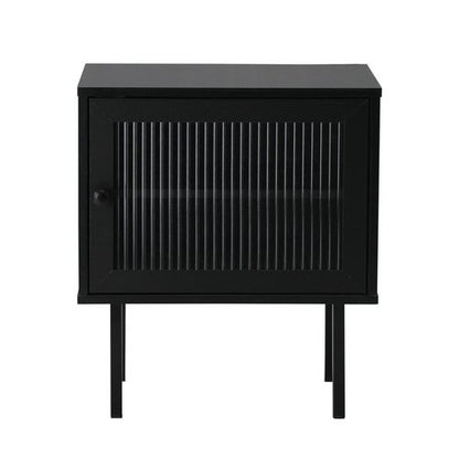 BT-UNIQ-01-BK Oikiture Bedside Tables Storage Cabinet Glass Door Black