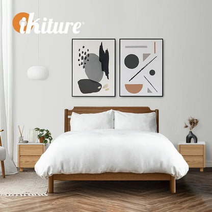 BT-COCO-2D-WD Oikiture Bedside Table Side End Table 2 Drawers Nightstand Marble Top Natural