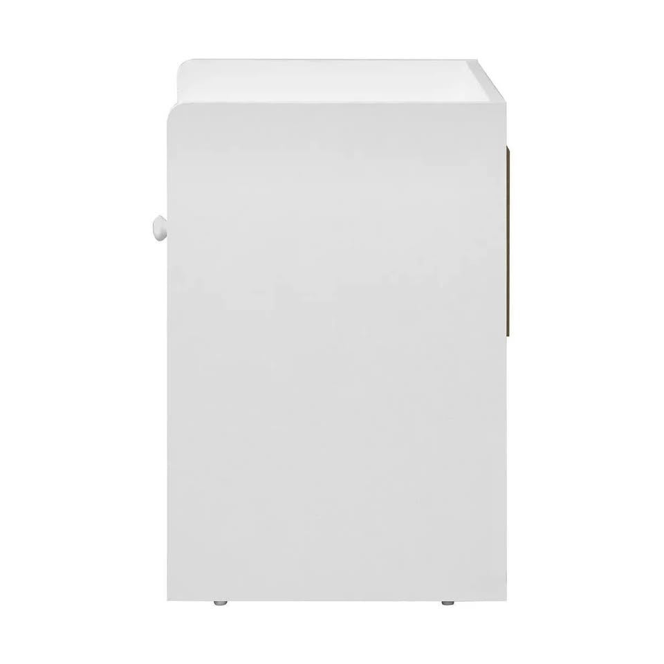 BT-SHEE-WH Oikiture Bedside Tables Side Table White Nightstand Storage Drawer Shelf Bedroom