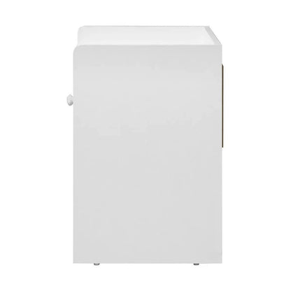 BT-SHEE-WH Oikiture Bedside Tables Side Table White Nightstand Storage Drawer Shelf Bedroom