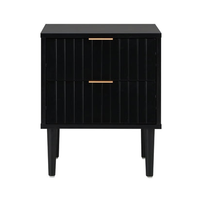 BT-PUTI-BK Ylona 2 Drawer Ribbed Bedside Table Black Color