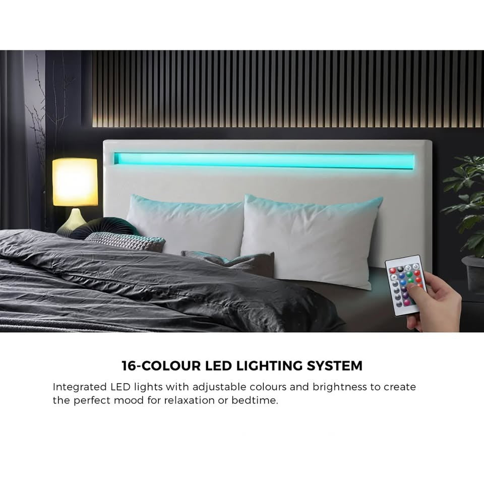 BF-B-MARC-K-WH-ABC Oikiture Bed Frame RGB LED King Size Gas Lift Storage Base White