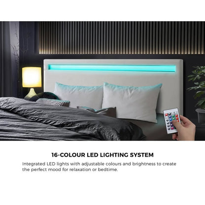 BF-B-MARC-K-WH-ABC Oikiture Bed Frame RGB LED King Size Gas Lift Storage Base White