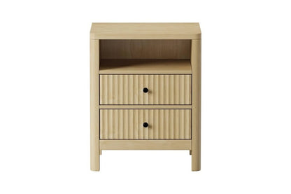 BT-WEST-1S2D-WD Oikiture Bedside Table 2 Drawers Open Shelf Natural