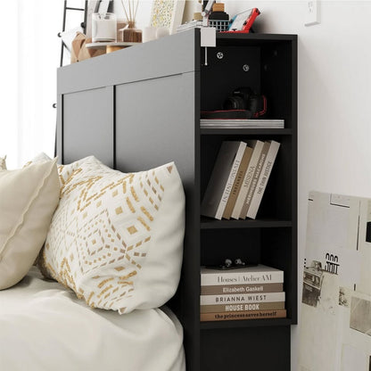 HB-JANE-K-BK-AB Oikiture Headboard Bed Head King Size Bedhead with Storage Shelves Black