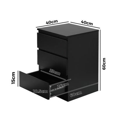 BT-VJ-LIZ-3D-BK Oikiture Bedside Table 3 Drawers Storage Cabinet Black