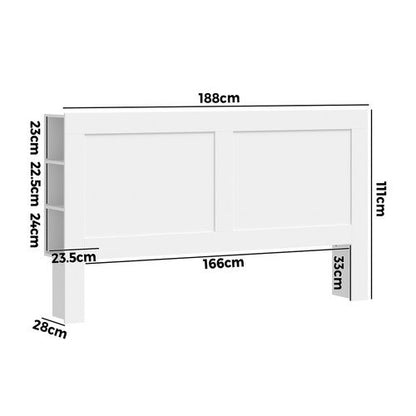 HB-JANE-K-WH-AB Oikiture Bed Head with Shelves King Size White