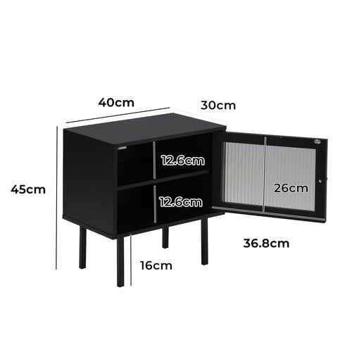 BT-UNIQ-01-BK Oikiture Bedside Tables Storage Cabinet Glass Door Black