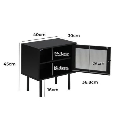 BT-UNIQ-01-BK Oikiture Bedside Tables Storage Cabinet Glass Door Black
