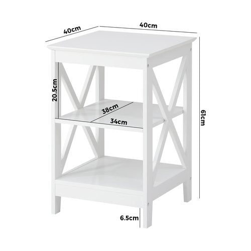 BT-VJ-MEC-F7-WH Oikiture Side Table 3-tier Shelf X-Structured Sides White