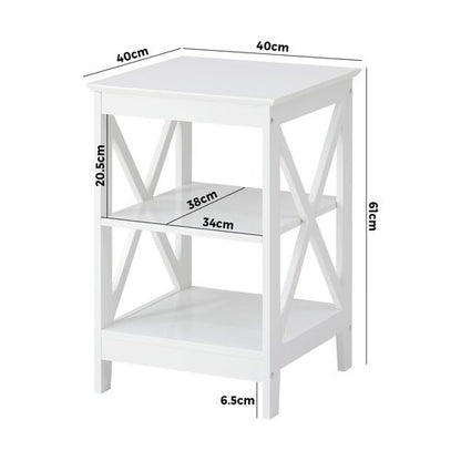 BT-VJ-MEC-F7-WH Oikiture Side Table 3-tier Shelf X-Structured Sides White