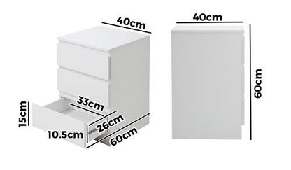 BT-VJ-LIZ-3D-WH Oikiture White Bedside Table 3 Drawers Storage Cabinet