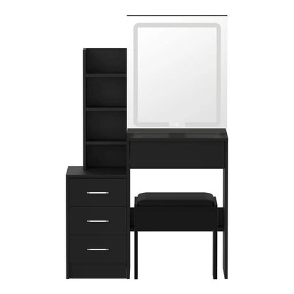 DT-ST-B19-BK-AB Oikiture Dressing Table Stool Set Makeup Slide Mirror LED Light Vanity Black