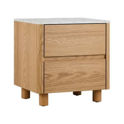 BT-COCO-2D-WD Oikiture Bedside Table Side End Table 2 Drawers Nightstand Marble Top Natural