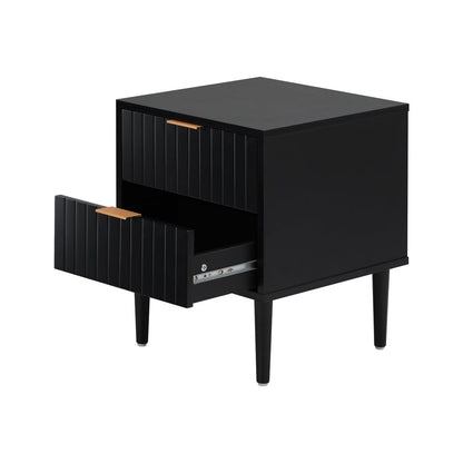 BT-PUTI-BK Ylona 2 Drawer Ribbed Bedside Table Black Color