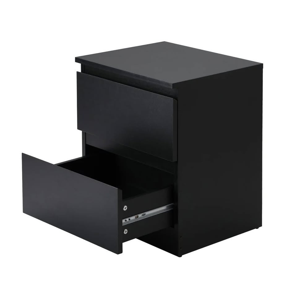 BT-PURI-2D-BK Oikiture Bedside Table Nightstand 2 Drawers Side End Table Storage Cabinet Black