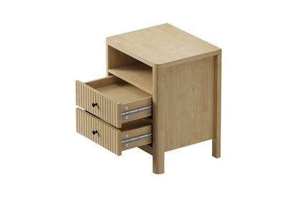BT-WEST-1S2D-WD Oikiture Bedside Table 2 Drawers Open Shelf Natural