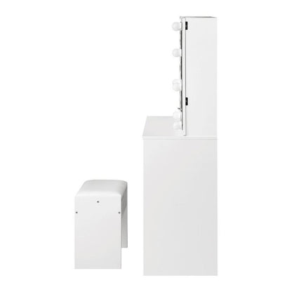 DT-ST-B11-WH-AB Oikiture Dressing Table Stool Set Makeup Slide Mirror Drawer 10 LED Bulbs White