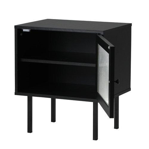 BT-UNIQ-01-BK Oikiture Bedside Tables Storage Cabinet Glass Door Black