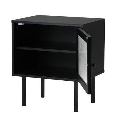 BT-UNIQ-01-BK Oikiture Bedside Tables Storage Cabinet Glass Door Black