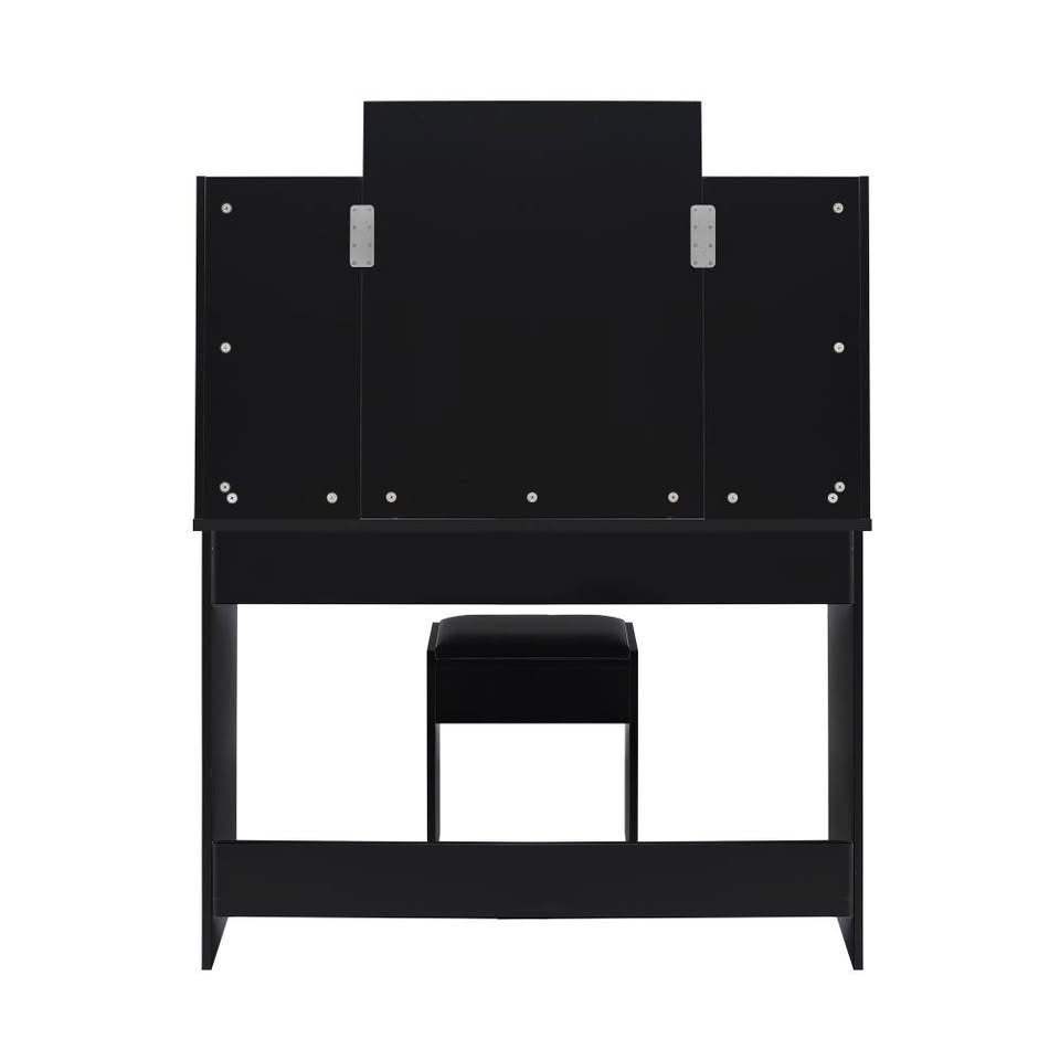 DT-ST-B2-BK-AB Dressing Table Stool Set Makeup Mirror Storage Drawer 10LED Bulbs Black