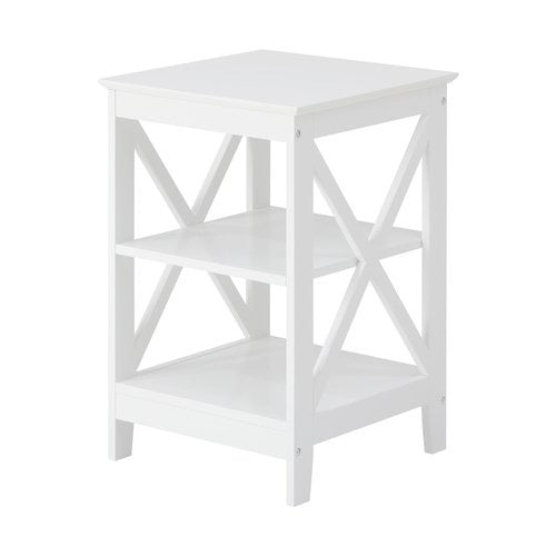 BT-VJ-MEC-F7-WH Oikiture Side Table 3-tier Shelf X-Structured Sides White