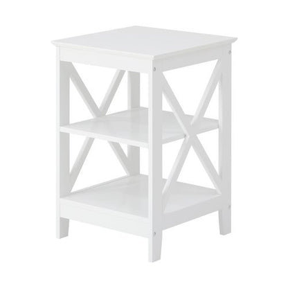 BT-VJ-MEC-F7-WH Oikiture Side Table 3-tier Shelf X-Structured Sides White