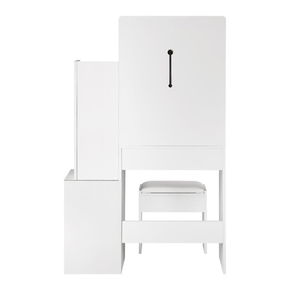 DT-ST-B16-WH-AB Oikiture Dressing Table Stool Set Makeup Mirror LED Light Storage Cabinet White