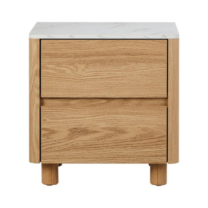 BT-COCO-2D-WD Oikiture Bedside Table Side End Table 2 Drawers Nightstand Marble Top Natural