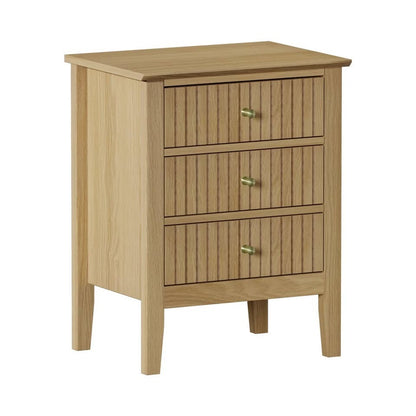 BT-PRIN-3D-WD Oikiture Bedside Table 3 Drawers Side End Storage Furniture Nightstand Natural