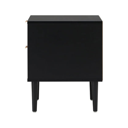 BT-PUTI-BK Ylona 2 Drawer Ribbed Bedside Table Black Color
