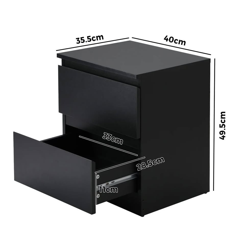 BT-PURI-2D-BK Oikiture Bedside Table Nightstand 2 Drawers Side End Table Storage Cabinet Black