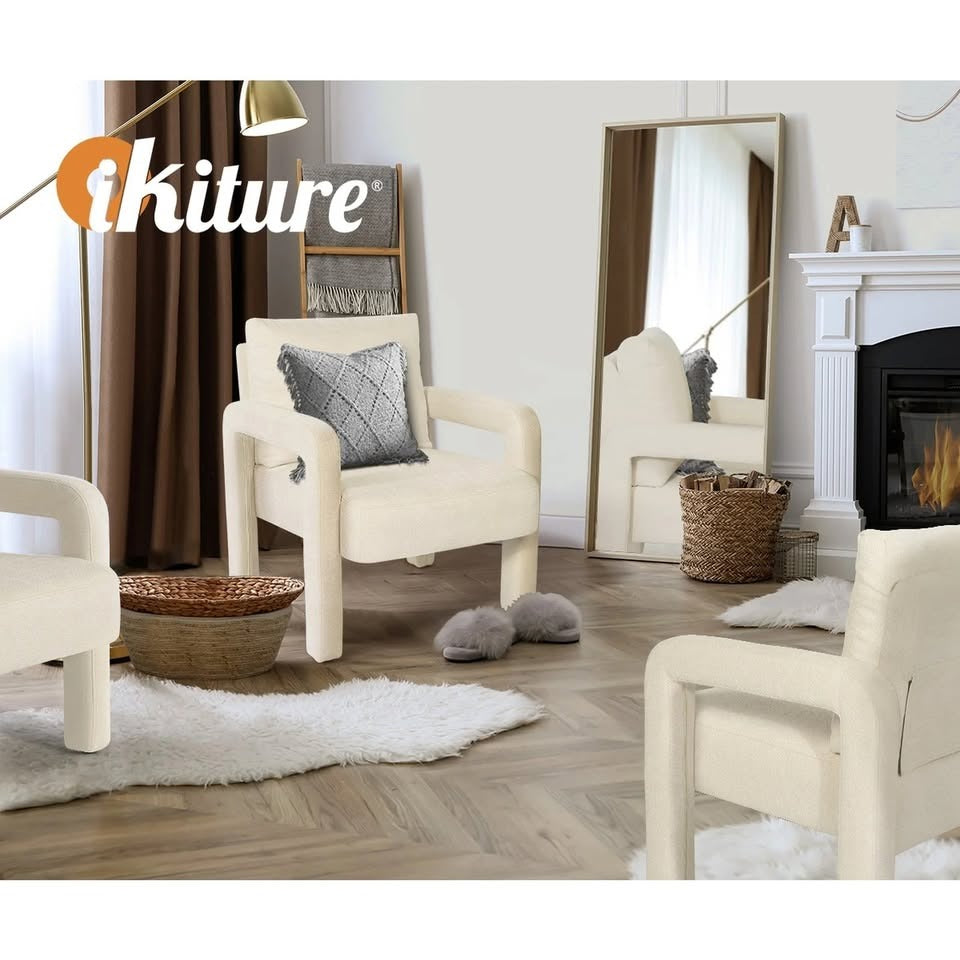 ACH-A11-BG Oikiture Armchair Velvet Accent Chairs 1 Seater Lounge Sofa Chair Beige
