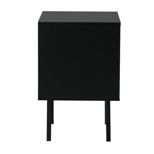 BT-UNIQ-01-BK Oikiture Bedside Tables Storage Cabinet Glass Door Black