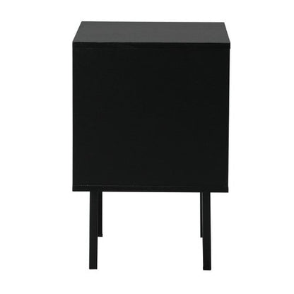 BT-UNIQ-01-BK Oikiture Bedside Tables Storage Cabinet Glass Door Black