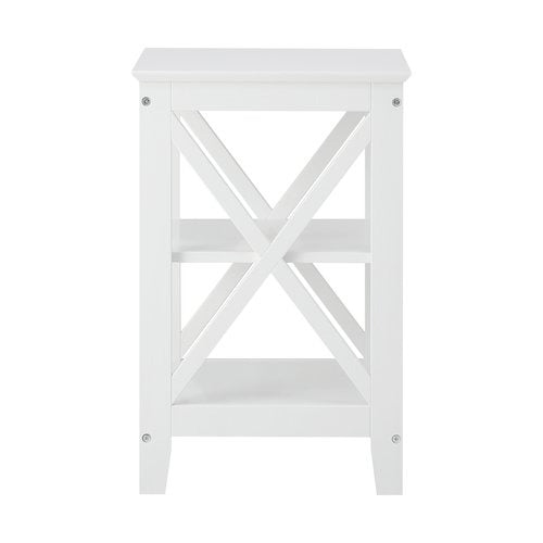 BT-VJ-MEC-F7-WH Oikiture Side Table 3-tier Shelf X-Structured Sides White